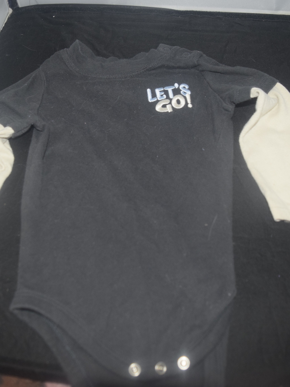 Baby Long-Sleeve Onesie - Black and Cream "LET'S GO!" 18 Months